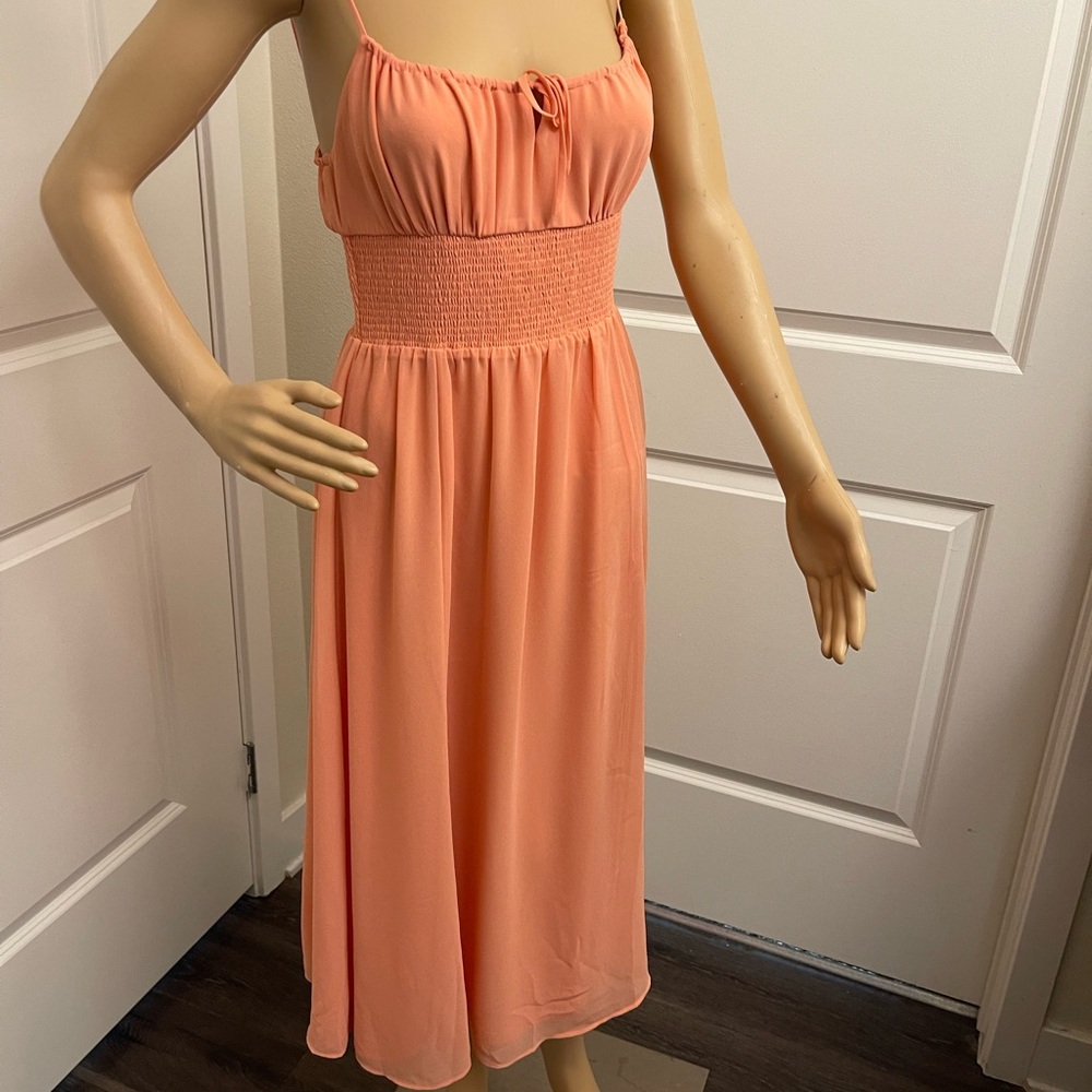 Wilfred Orange Ruched Sundress with Spaghetti Straps for Wedding Guest